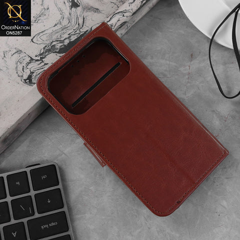 iPhone 17 Pro Cover - Brown - Premium PU Leather Magnetic Flip Book Card Slots Wallet Soft