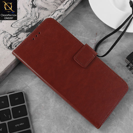 Infinix Smart 10 Plus Cover - Brown - Premium PU Leather Magnetic Flip Book Card Slots Wallet Soft Case