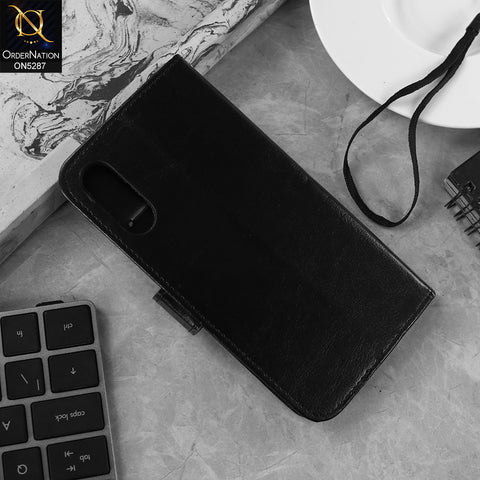 Samsung Galaxy A30s Cover - Black -  Premium PU Leather Magnetic Flip Book Card Slots Wallet Soft Case