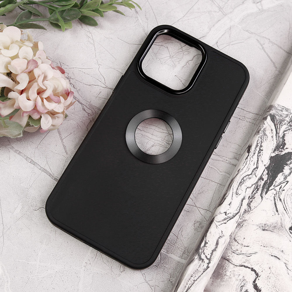 iPhone 15 Pro Max Cover - Black - New Soft Silicone Electroplating Camera Ring Chrome Logo Hole Case
