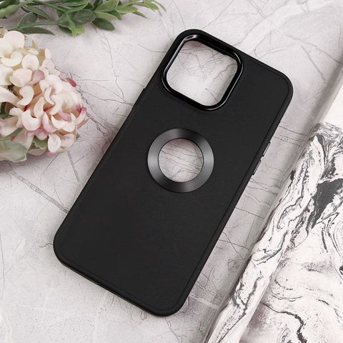 iPhone 15 Pro Max Cover - Black - New Soft Silicone Electroplating Camera Ring Chrome Logo Hole Case