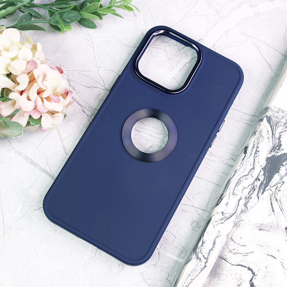 iPhone 15 Pro Max Cover - Blue - New Soft Silicone Electroplating Camera Ring Chrome Logo Hole Case
