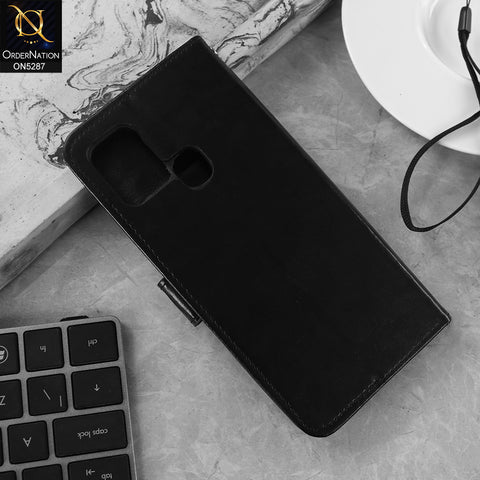 Samsung Galaxy A21s Cover - Black -  Premium PU Leather Magnetic Flip Book Card Slots Wallet Soft Case