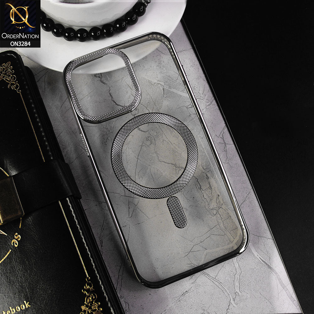 iPhone 15 Pro Max Cover - Silver - J-Case Electroplated Borders Camera Protection Soft Clear Case (Mag Safe Notification not Enabled)