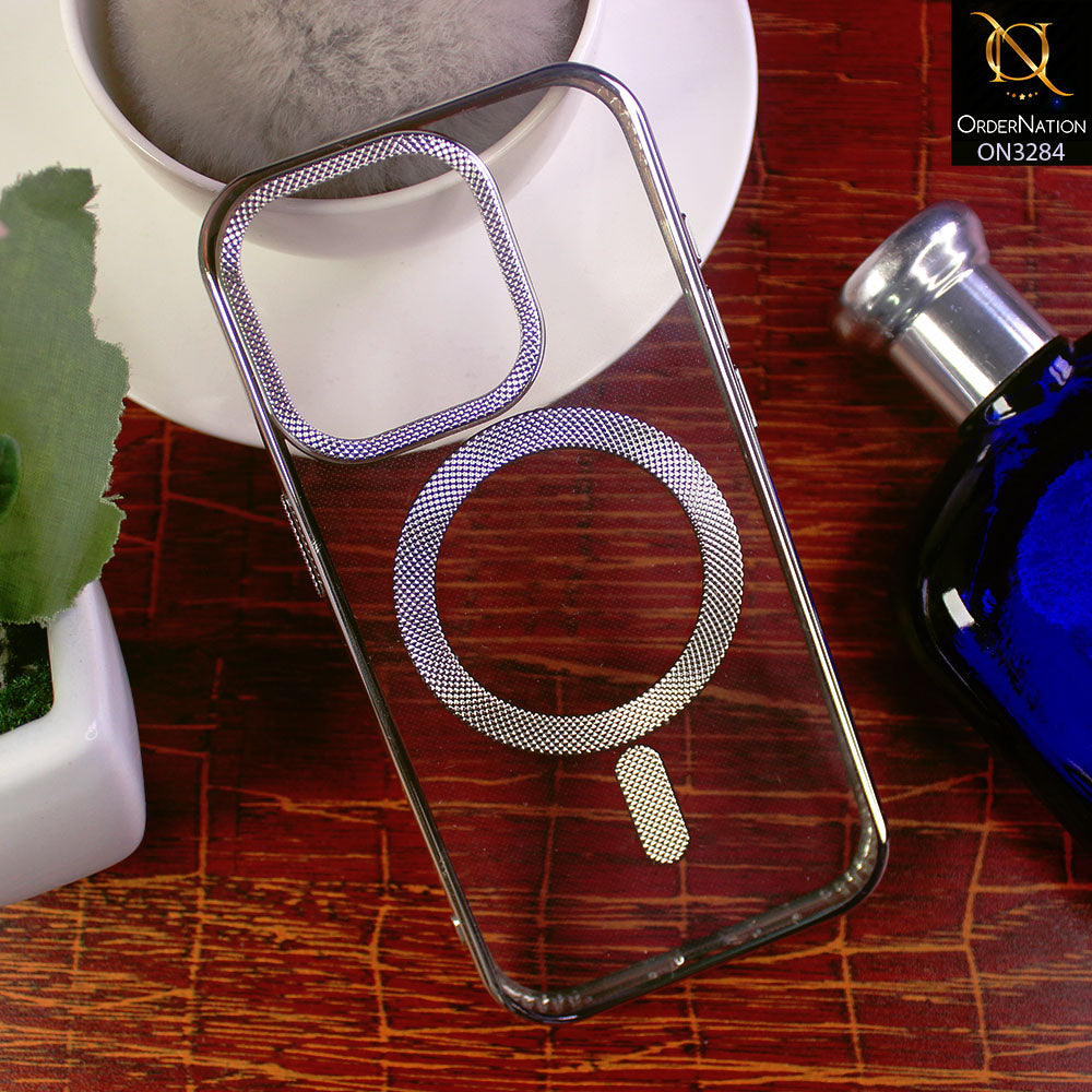 iPhone 15 Pro Cover - Silver- J-Case Electroplated Borders Camera Protection Soft Clear Case (Mag Safe Notification not Enabled)