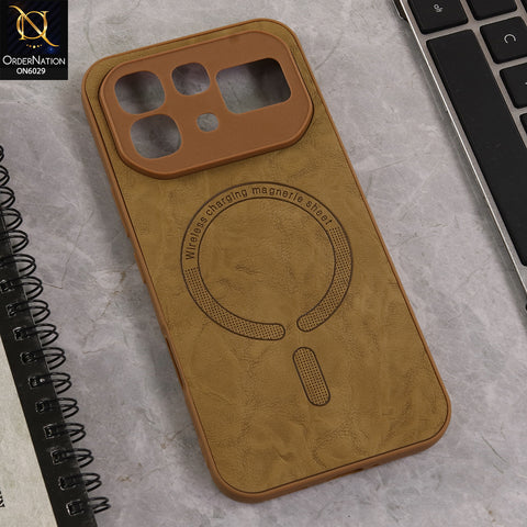 Infinix Note 60 Cover - Light Brown - Elite Leather Finish Magnetic Wireless Charging Compatible Anti Shock Protective Back Cover
