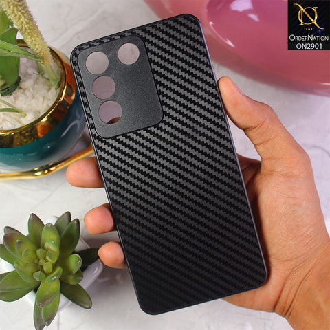 Vivo V27e Cover - Black- New Carbon Fiber Soft Case With Camera Protection
