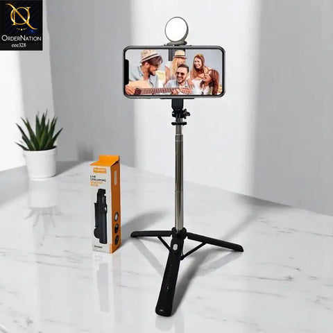 Selfie Stick Plokama Live K7-LED| Rechargeable LED Light | Wireless Bluetooth | Extendable Tripod | 360° Rotation | Best for Vlogging & Live Streaming - Black