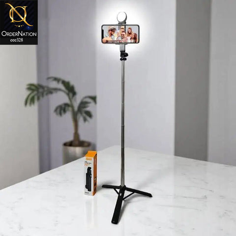 Selfie Stick Plokama Live K7-LED| Rechargeable LED Light | Wireless Bluetooth | Extendable Tripod | 360° Rotation | Best for Vlogging & Live Streaming - Black