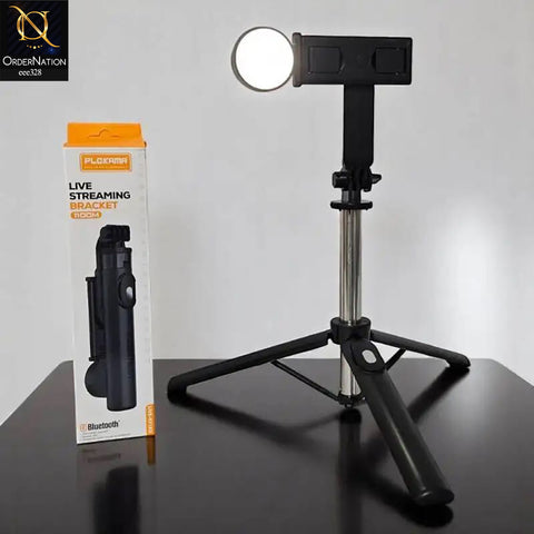 Selfie Stick Plokama Live K7-LED| Rechargeable LED Light | Wireless Bluetooth | Extendable Tripod | 360° Rotation | Best for Vlogging & Live Streaming - Black