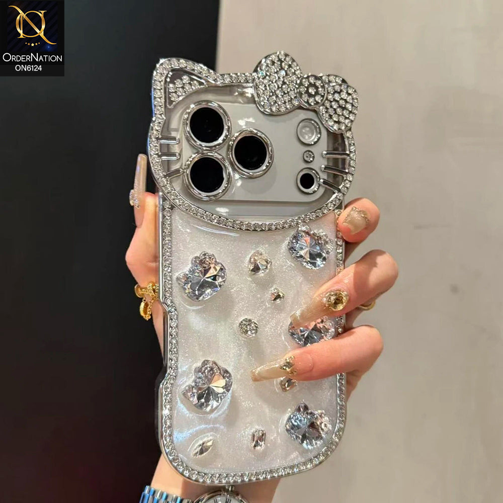 iPhone 17 Pro Max Cover - White - Premium Sparkling Crystal Rhinestone Cute Bow Design with Pearl and Glitter Back phone case