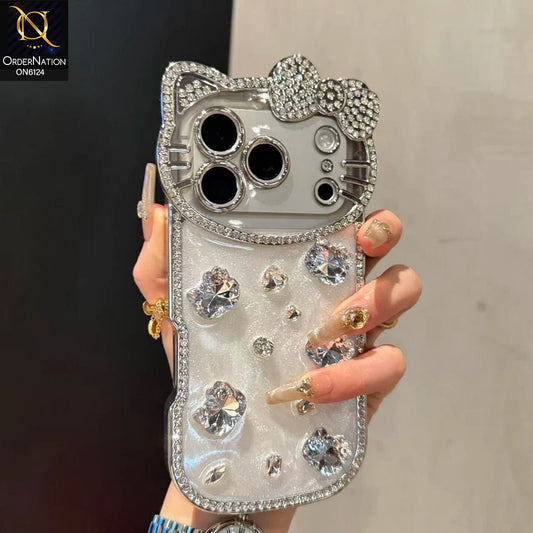 iPhone 17 Pro Max Cover - White - Premium Sparkling Crystal Rhinestone Cute Bow Design with Pearl and Glitter Back phone case