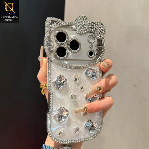 iPhone 17 Pro Max Cover - White - Premium Sparkling Crystal Rhinestone Cute Bow Design with Pearl and Glitter Back phone case
