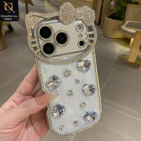 iPhone 17 Pro Max Cover - White - Premium Sparkling Crystal Rhinestone Cute Bow Design with Pearl and Glitter Back phone case