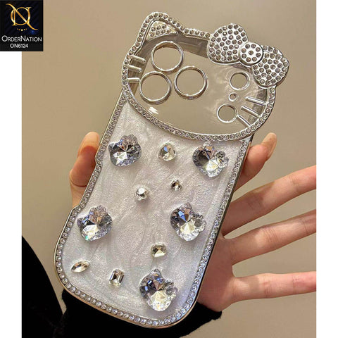 iPhone 17 Pro Max Cover - White - Premium Sparkling Crystal Rhinestone Cute Bow Design with Pearl and Glitter Back phone case