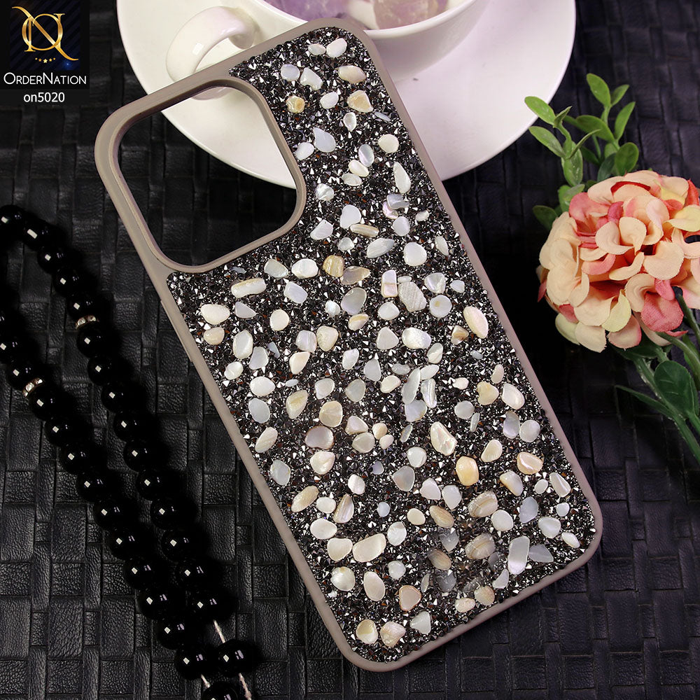 iPhone 15 Pro Max Cover - White - Mobile Case Compatible with Glitter Type Shining Stone Looking Luxurious Stylish Cover