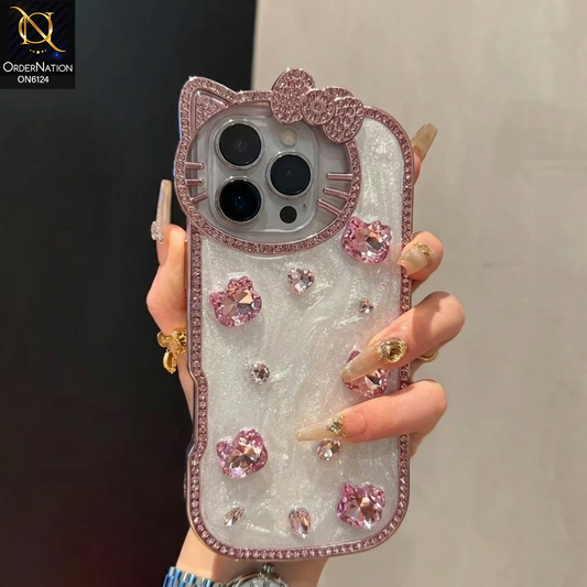 iPhone 16 Pro Max Cover - Pink - Premium Sparkling Crystal Rhinestone Cute Bow Design with Pearl and Glitter Back phone case