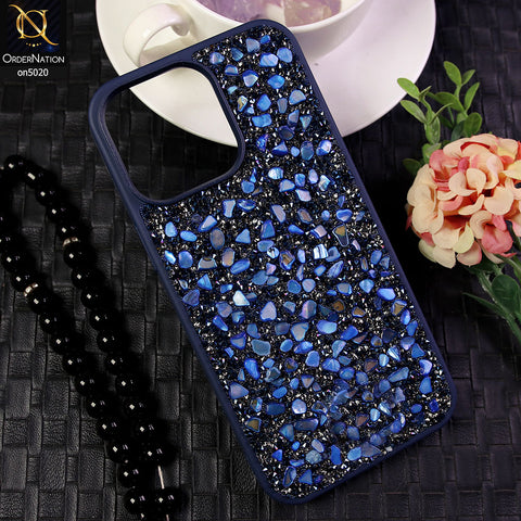 iPhone 15 Pro Max Cover - Blue - Mobile Case Compatible with Glitter Type Shining Stone Looking Luxurious Stylish Cover