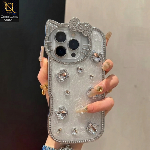 iPhone 16 Pro Max Cover - White - Premium Sparkling Crystal Rhinestone Cute Bow Design with Pearl and Glitter Back phone case