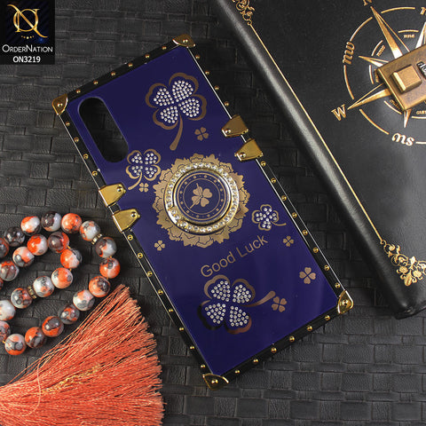 Vivo S1 Cover - Dark Blue - Square Bling Diamond Glitter Soft TPU Trunk Case with Ring Holder