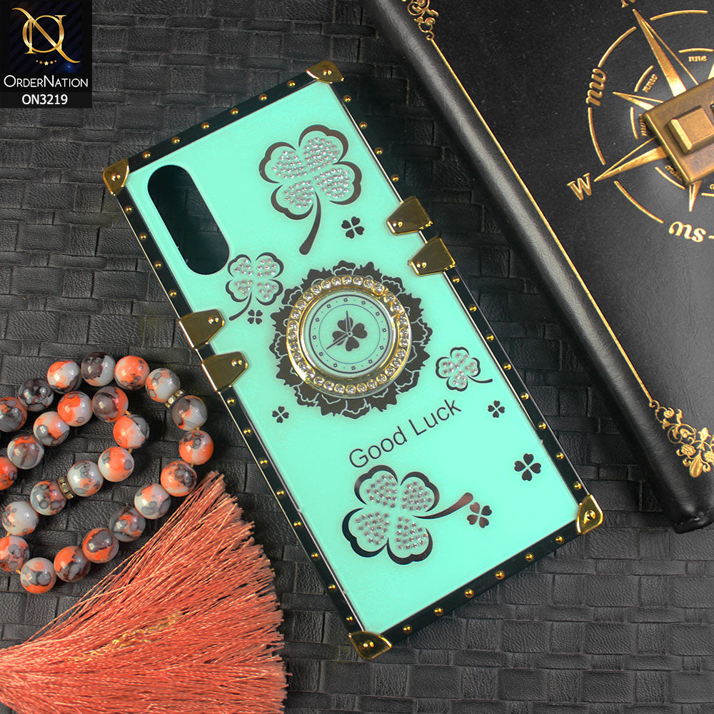 Vivo S1 Cover - Seafoam Green - Square Bling Diamond Glitter Soft TPU Trunk Case with Ring Holder