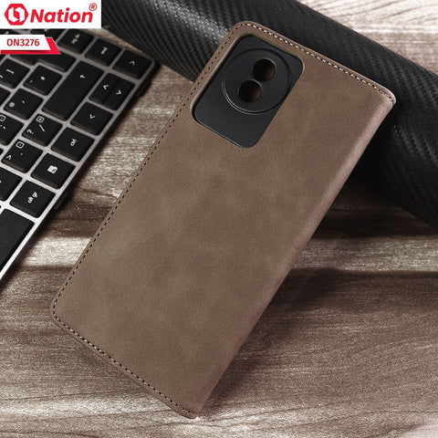 Vivo Y11 2023 Cover - Light Brown - ONation Business Flip Series - Premium Magnetic Leather Wallet Flip book Card Slots Soft Case