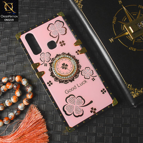 Vivo Y17 Cover - Pink - Square Bling Diamond Glitter Soft TPU Trunk Case with Ring Holder