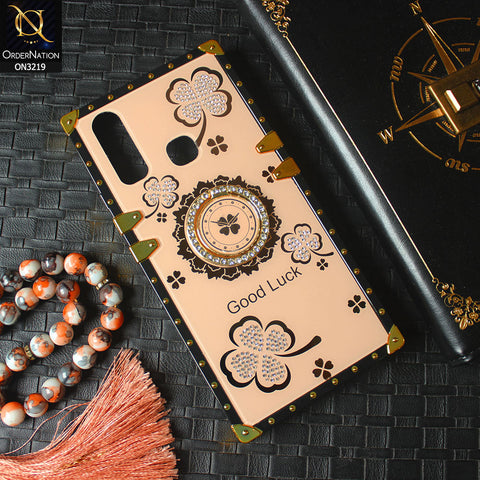 Vivo Y15 Cover - Golden - Square Bling Diamond Glitter Soft TPU Trunk Case with Ring Holder