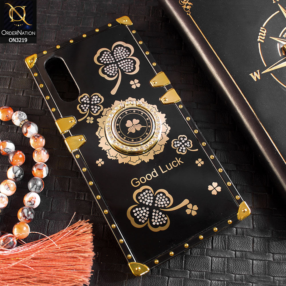 Vivo S1 Cover - Black - Square Bling Diamond Glitter Soft TPU Trunk Case with Ring Holder