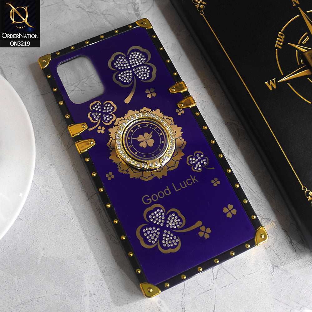 Samsung Galaxy A51 Cover - Dark Blue - Square Bling Diamond Glitter Soft TPU Trunk Case with Ring Holder