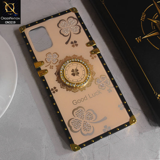 Samsung Galaxy A51 Cover - Golden - Square Bling Diamond Glitter Soft TPU Trunk Case with Ring Holder
