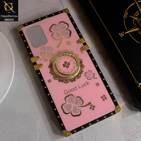 Samsung Galaxy A51 Cover - Pink - Square Bling Diamond Glitter Soft TPU Trunk Case with Ring Holder