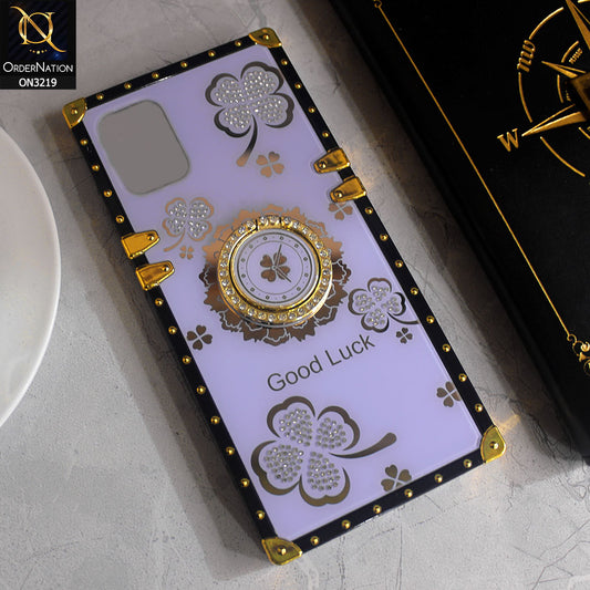 Samsung Galaxy A51 Cover - Light Purple - Square Bling Diamond Glitter Soft TPU Trunk Case with Ring Holder
