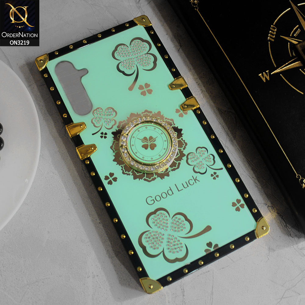 Samsung Galaxy A34 5G Cover - Seafoam Green - Square Bling Diamond Glitter Soft TPU Trunk Case with Ring Holder