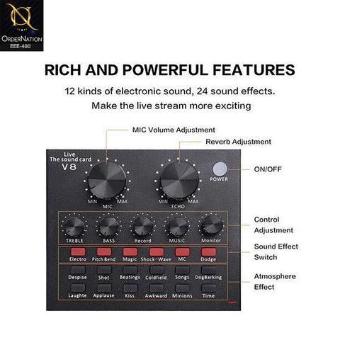Professional Condenser Microphone V10 with Live Sound Card | Studio Quality Vocal Recording Microphone