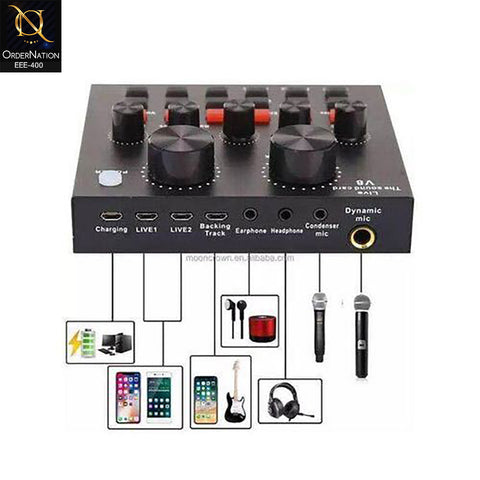 Professional Condenser Microphone V10 with Live Sound Card | Studio Quality Vocal Recording Microphone