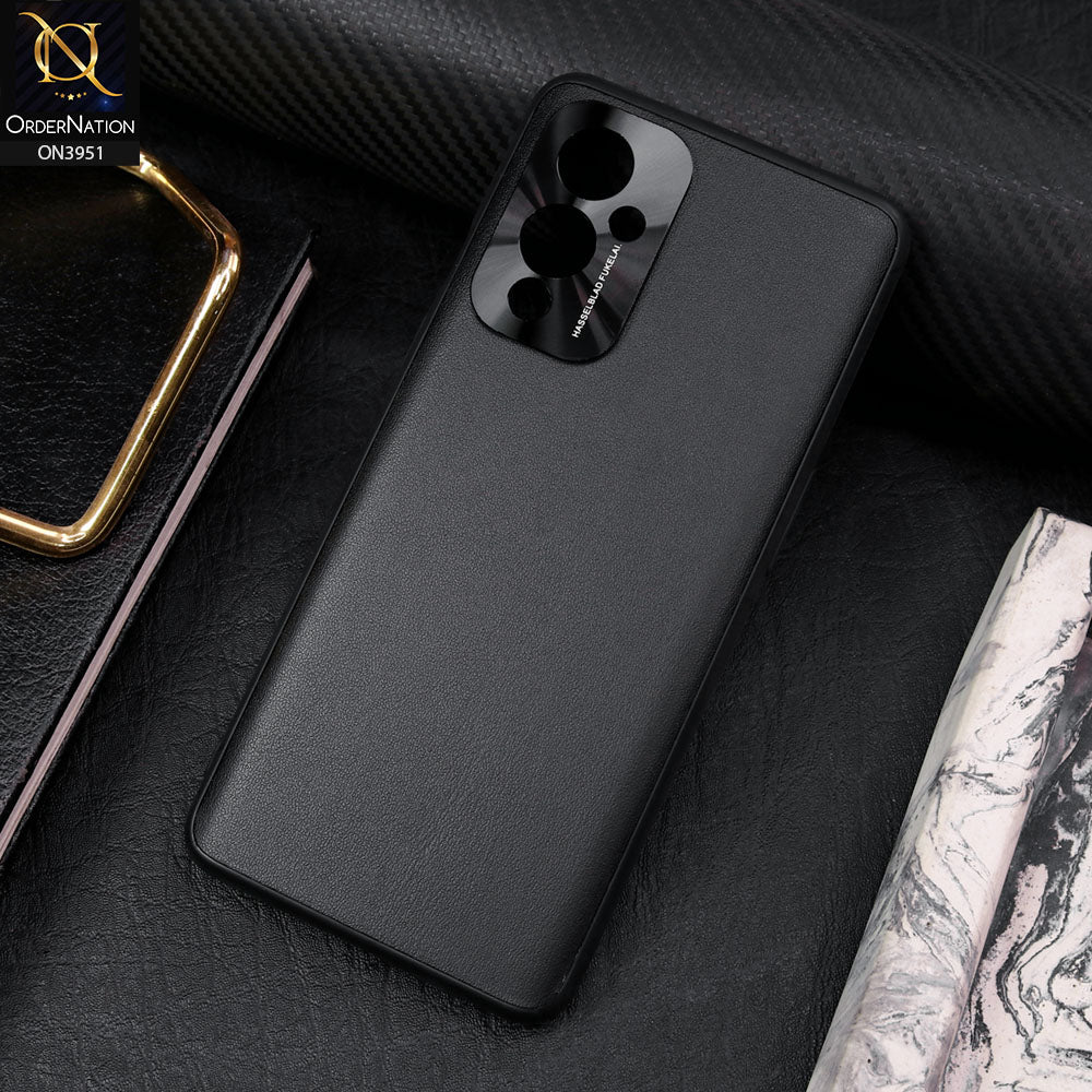 OnePlus 9 Cover - Black - ONation Classy Leather Series - Minimalistic Classic Textured Pu Leather With Attractive Metallic Camera Protection Soft Borders Case