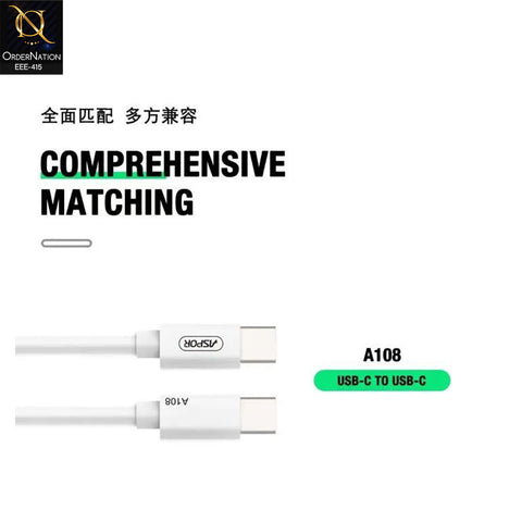 Aspor A108 PD 100W Fast Charging Type-C to Type-C Cable for Laptops & Smartphones