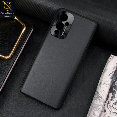 OnePlus 9 Cover - Black - ONation Classy Leather Series - Minimalistic Classic Textured Pu Leather With Attractive Metallic Camera Protection Soft Borders Case
