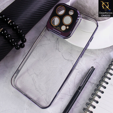 iPhone 14 Pro Max Cover - Purple- New Clear Slim Phone Case With Transparent Luxury Plating Fold Holder Camera Lens Stand Phone Case