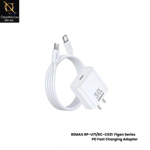 REMAX RP-U71 Figen Series 30W GaN Type-C Fast Charger with RC-C021 Cable Set