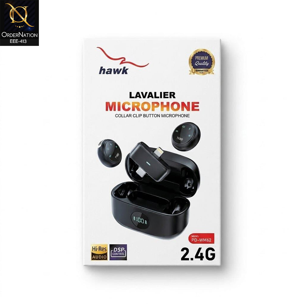 Hawk Lavalier Wireless Microphone PD-WM62 – 2.4G Collar Clip Mic For Andriod & IOS Devices