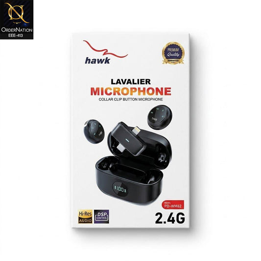 Hawk Lavalier Wireless Microphone PD-WM62 – 2.4G Collar Clip Mic For Andriod & IOS Devices