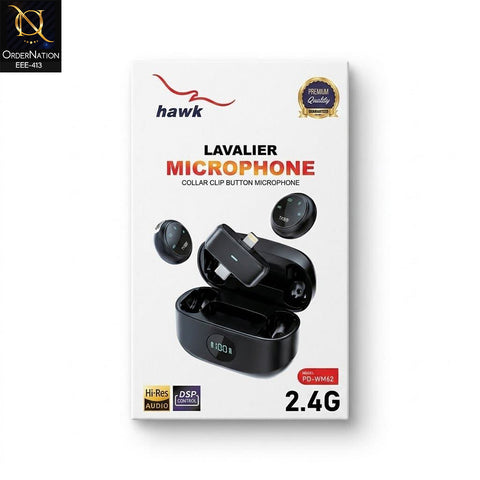 Hawk Lavalier Wireless Microphone PD-WM62 – 2.4G Collar Clip Mic For Andriod & IOS Devices