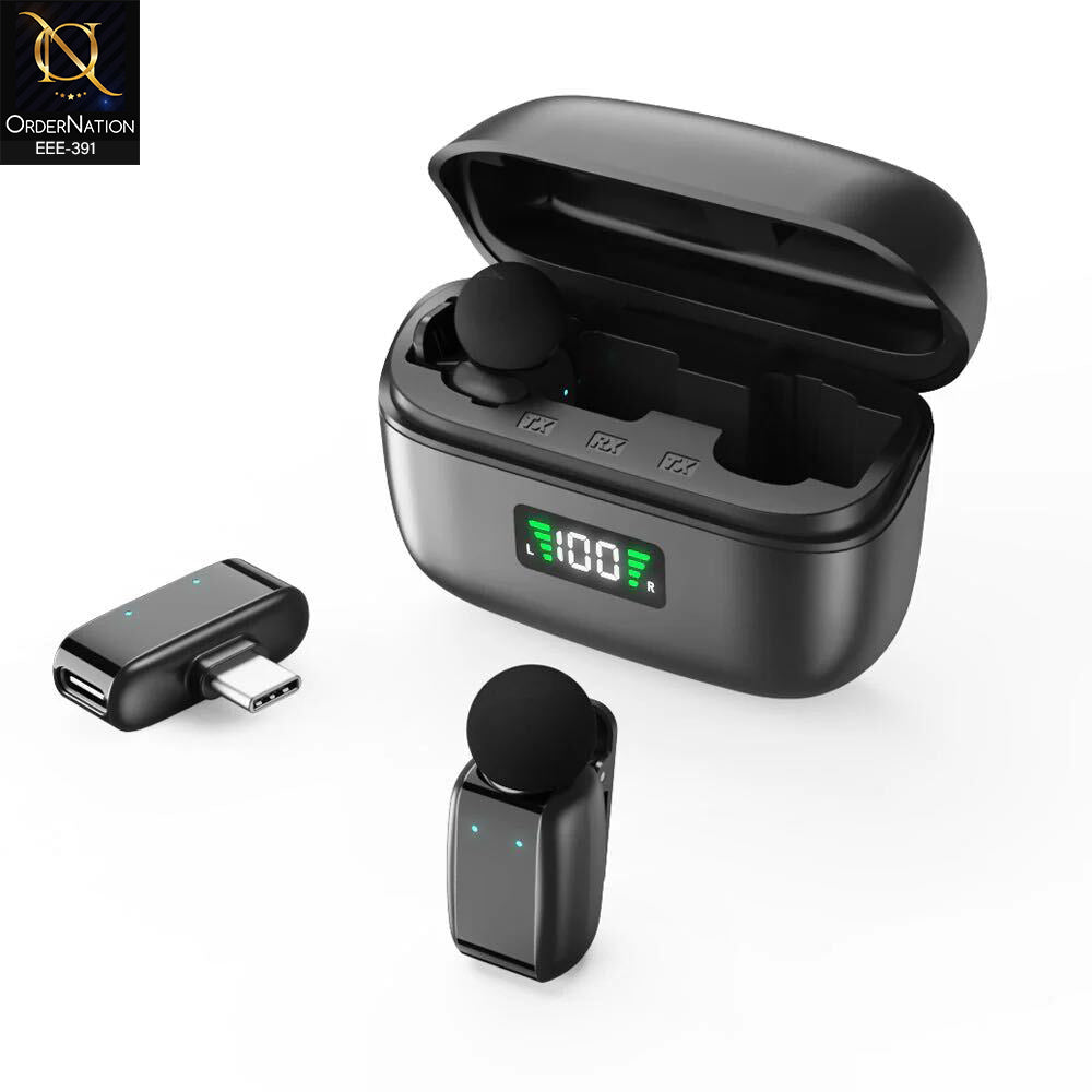 Mini8 Dual Wireless Lavalier Microphone with LED Battery Display Charging Case For Type C Devices