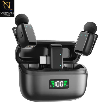 Mini8 Dual Wireless Lavalier Microphone with LED Battery Display Charging Case For Type C Devices