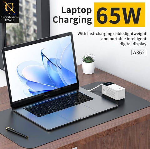 Aspor A362 20000mAh 65W Fast Charging Power Bank with Built-In Cables for Laptops & Mobiles