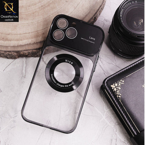 iPhone 14 Pro Max Cover  - Black - New Trendy Colour Soft Borders Transparent Back With Electroplating Ring Camera protection Case