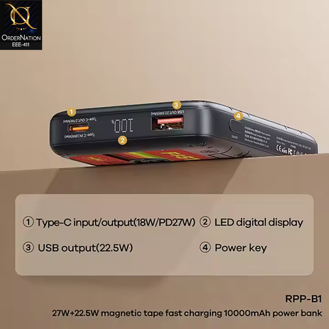 Remax RPP-B1 10000mAh 27W Type-C + 22.5W Retro Tape Two-Way Fast Charging Power Bank