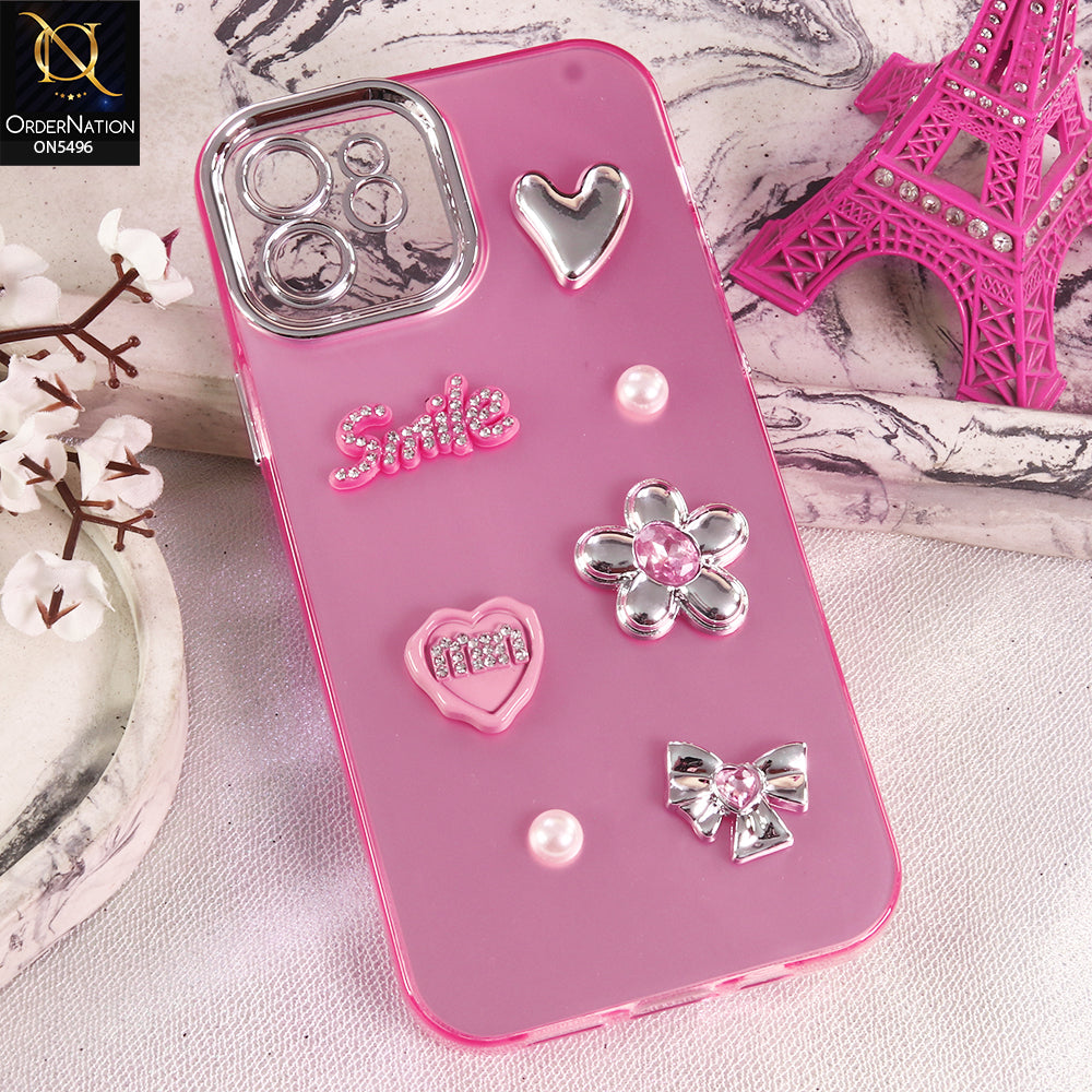 iPhone 12 - Pink -  3D Smile Cartoon Matte Shinny Case With Camera Protection Soft Border Case